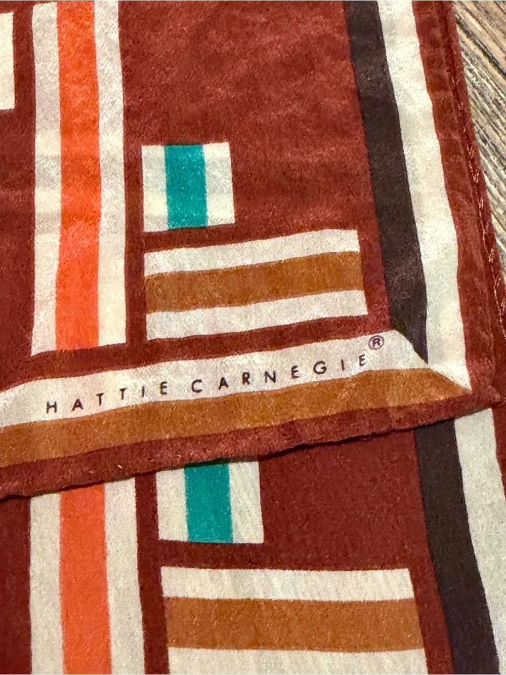 Vintage Hattie Carnegie Silk Scarf Mod Geometric Rust Orange MCM Fall color